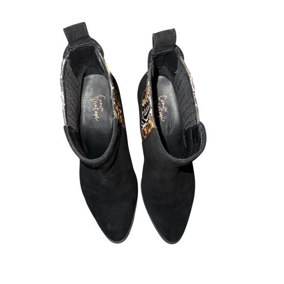 Crown Vintage Women’s Black & Animal-Print Suede Block Heel Boots Size 8 - Picture 7 of 8